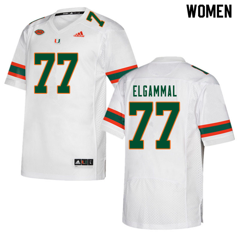 Women #77 Adam ElGammal Miami Hurricanes College Football Jerseys Sale-White - Click Image to Close